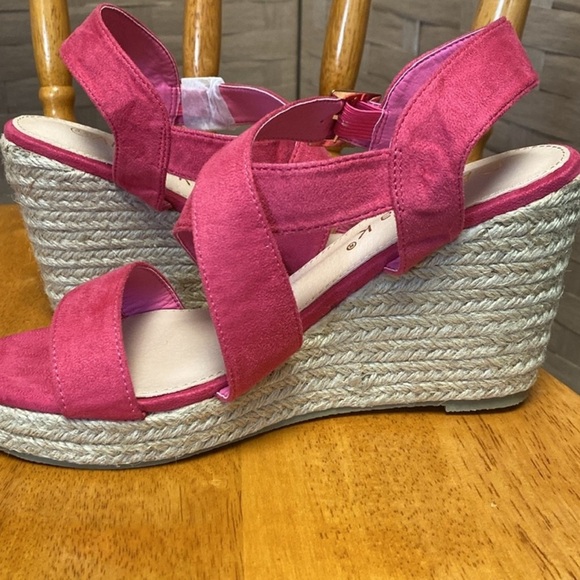 Allegra K pink faux suede criss cross 4” wedge Espadrilles Sandals - Picture 4 of 6